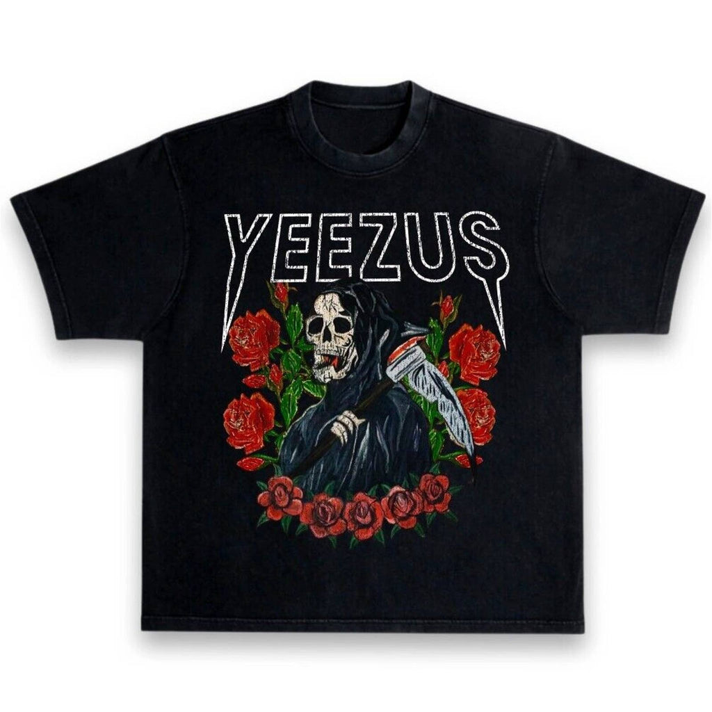 Kanye West Ye Yeezus Skeleton & Roses Heavyweight Boxy Vintage Style T-Shirt