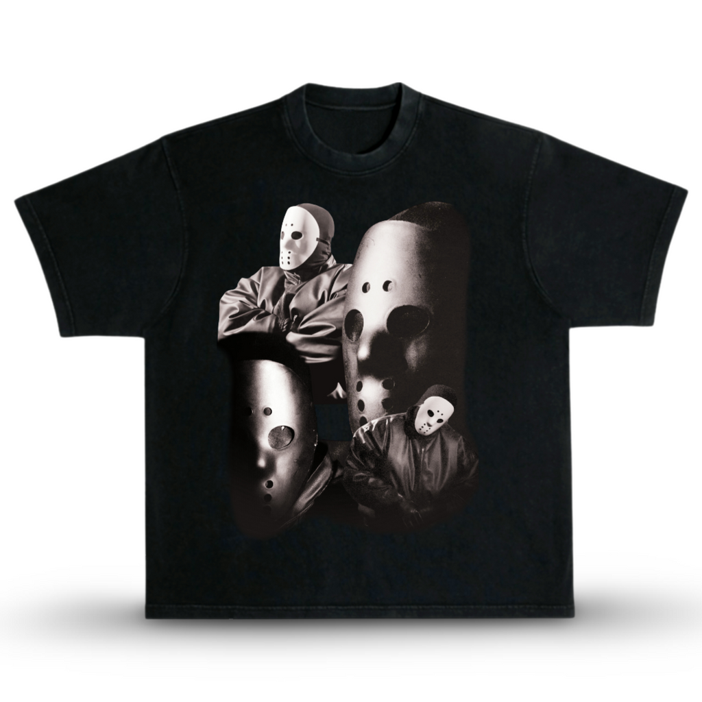 ¥$ Vultures Ye Kanye West in Jason Vorhees Mask Heavy Boxy Washed Black T-Shirt