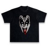 Kiss Gene Simmons Face Tongue Distressed Black Vintage Style Premium T-Shirt