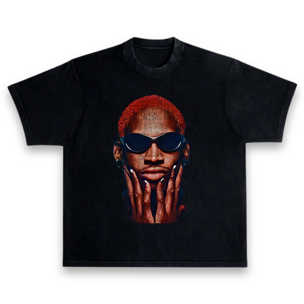 Dennis Rodman Oakleys Portrait Distressed Black Vintage Style Premium T-Shirt