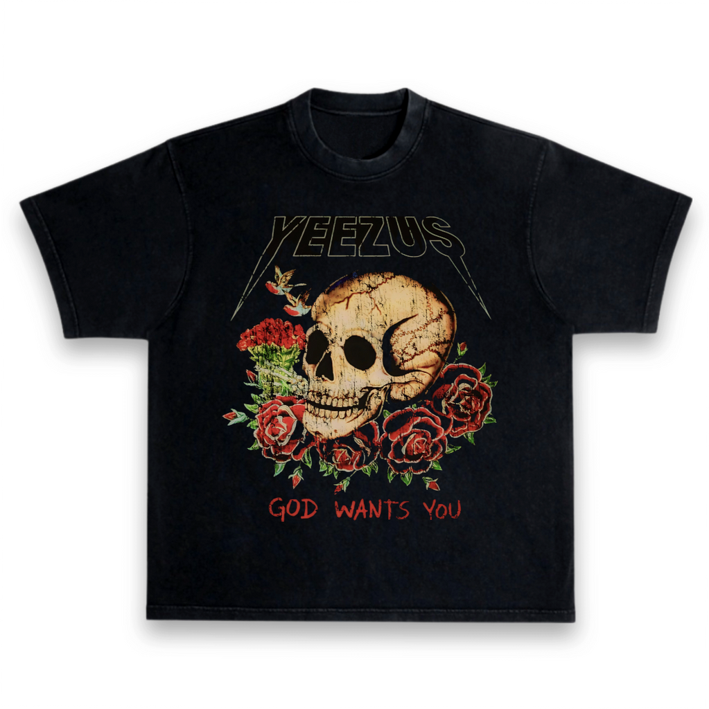 Kanye West Ye Yeezy Yeezus Merch Bootleg, Vintage Style Skull and Roses T-Shirt