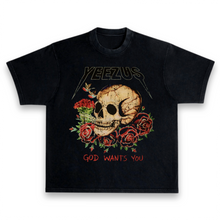 Load image into Gallery viewer, Kanye West Ye Yeezy Yeezus Merch Bootleg, Vintage Style Skull and Roses T-Shirt