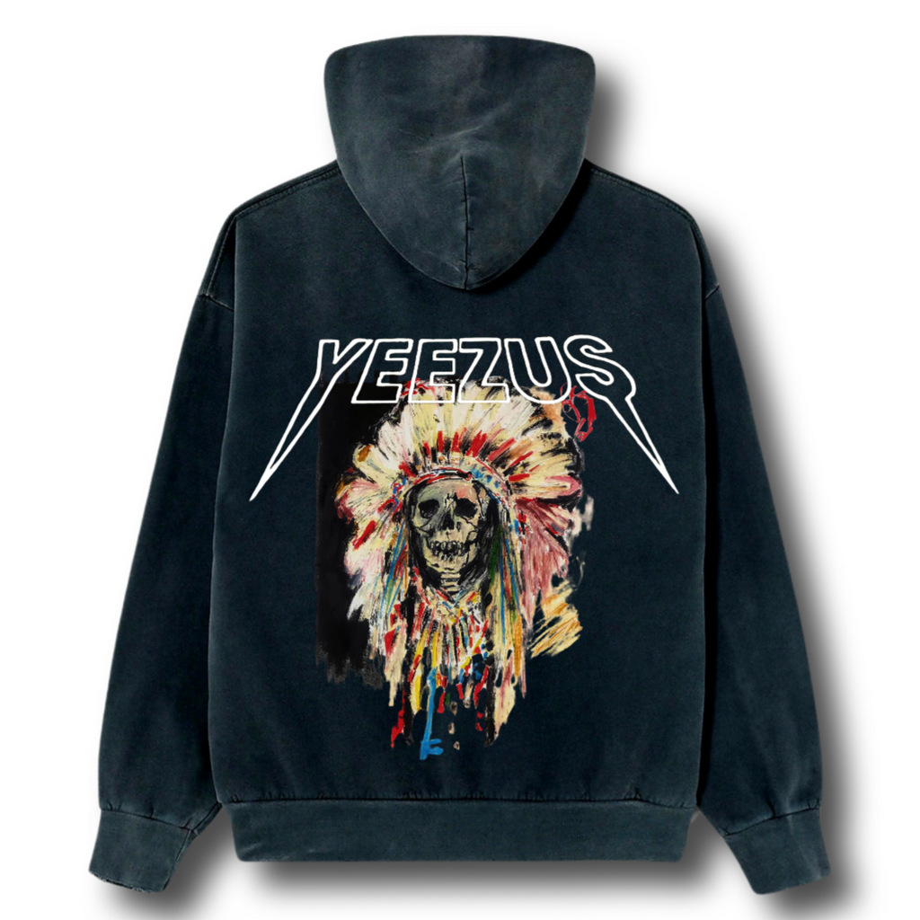 Kanye West Ye Yeezus Tour Indian Chief Merch Vintage Black Distressed Style Hoodie