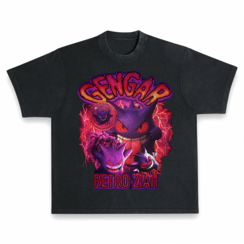 Gengar Pokémon Distressed Vintage Style Black T-Shirt