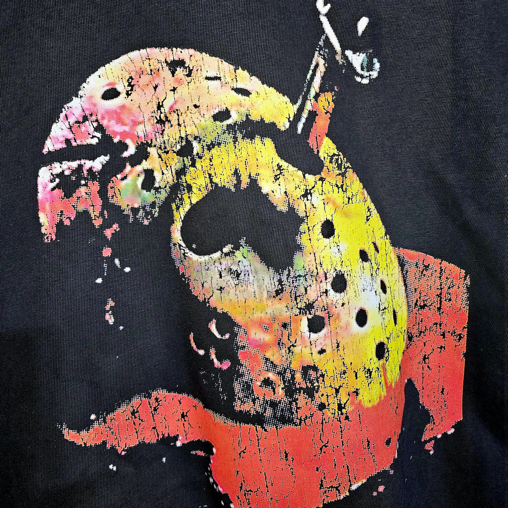 Friday the 13th Jason Vorhees Mask Heavy Vintage Style Washed Black T-Shirt