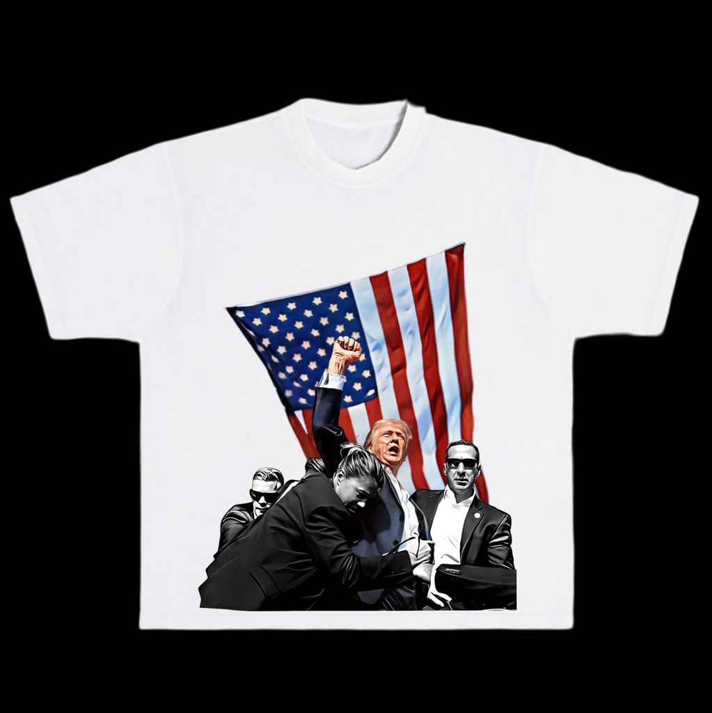 Donald Trump Assassination Attempt Fist Pump "Fight" 2024 Heavyweight Vintage Style White T-Shirt