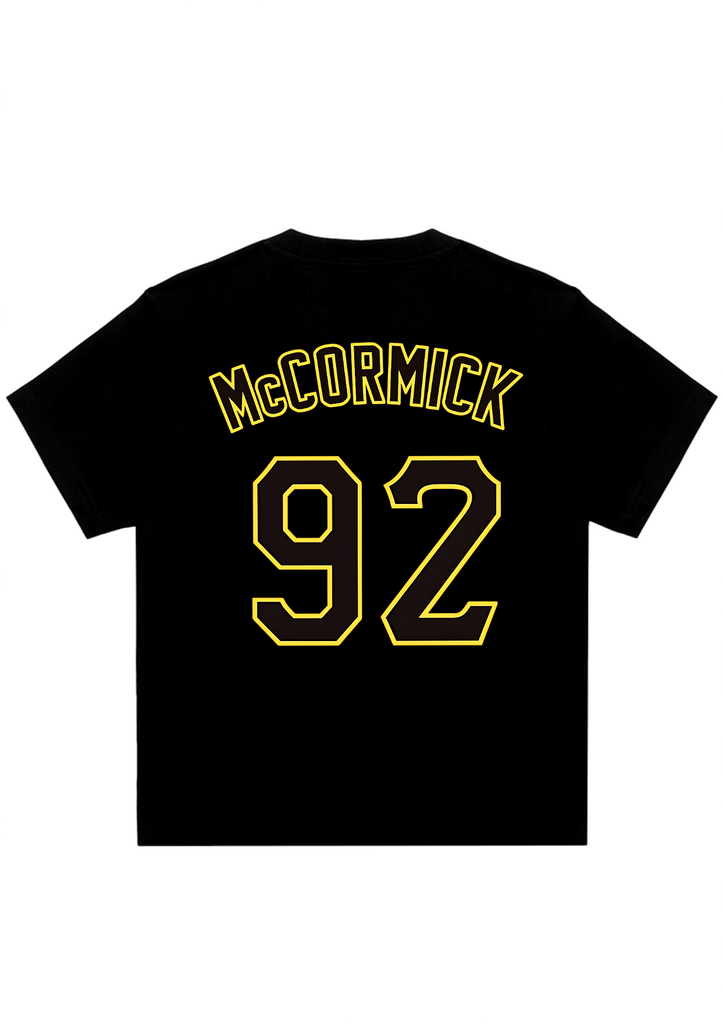 Mac Miller Pittsburgh Pirates Oversized Boxy Raw Hem Black & Gold Jersey T-Shirt