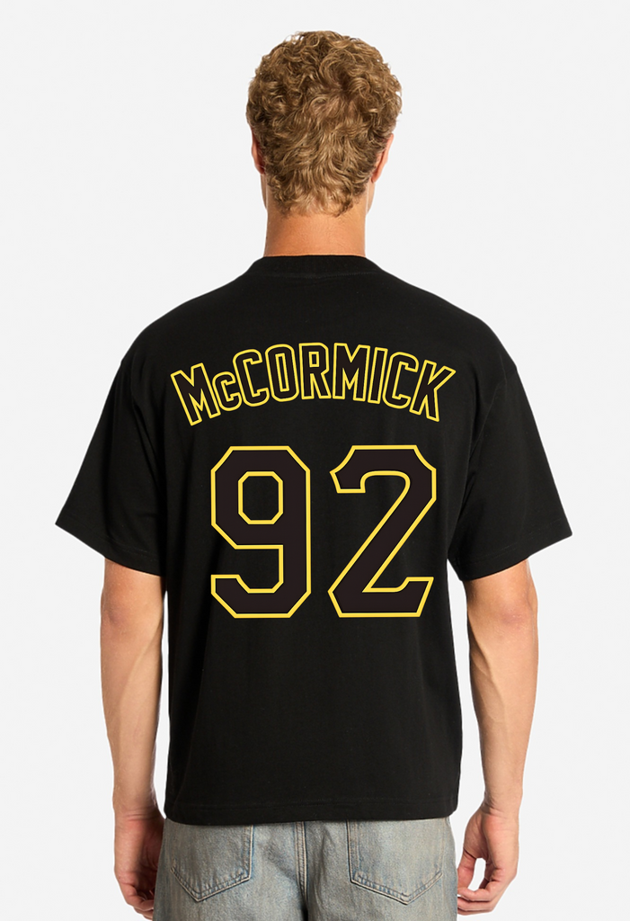 Mac Miller Pittsburgh Pirates Oversized Boxy Raw Hem Black & Gold Jersey T-Shirt