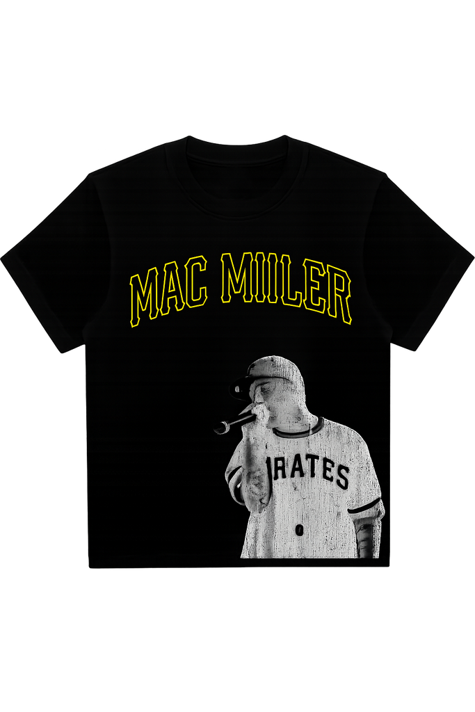 Mac Miller Pittsburgh Pirates Oversized Boxy Raw Hem Black & Gold Jersey T-Shirt