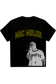 Mac Miller Pittsburgh Pirates Oversized Boxy Raw Hem Black & Gold Jersey T-Shirt