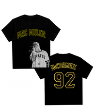 Load image into Gallery viewer, Mac Miller Pittsburgh Pirates Oversized Boxy Raw Hem Black &amp; Gold Jersey T-Shirt