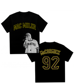 Mac Miller Pittsburgh Pirates Oversized Boxy Raw Hem Black & Gold Jersey T-Shirt