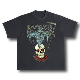Kanye West Ye Yeezus Grim Reaper Skull And Roses Oversized Vintage Style T-Shirt