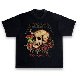Kanye West Ye Yeezus Tour Skull & Roses Heavyweight Boxy Vintage Style T-Shirt