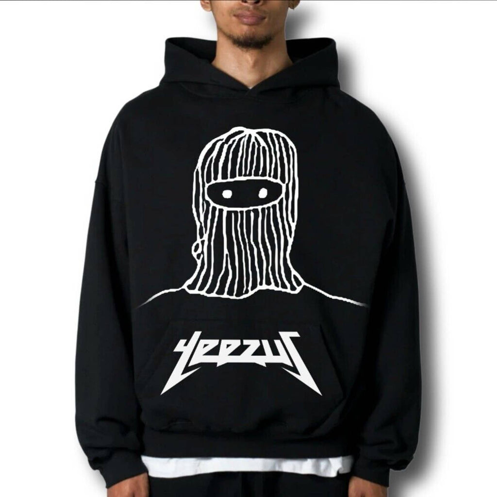 Kanye West Ye Yeezus Album Logo Ski Mask Sketch Premium Black Streetwear Hoodie