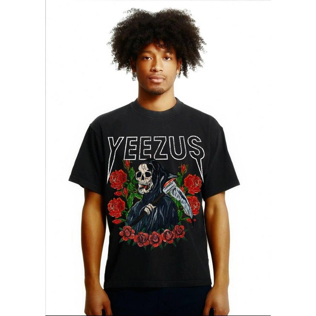 Kanye West Ye Yeezus Skeleton & Roses Heavyweight Boxy Vintage Style T-Shirt