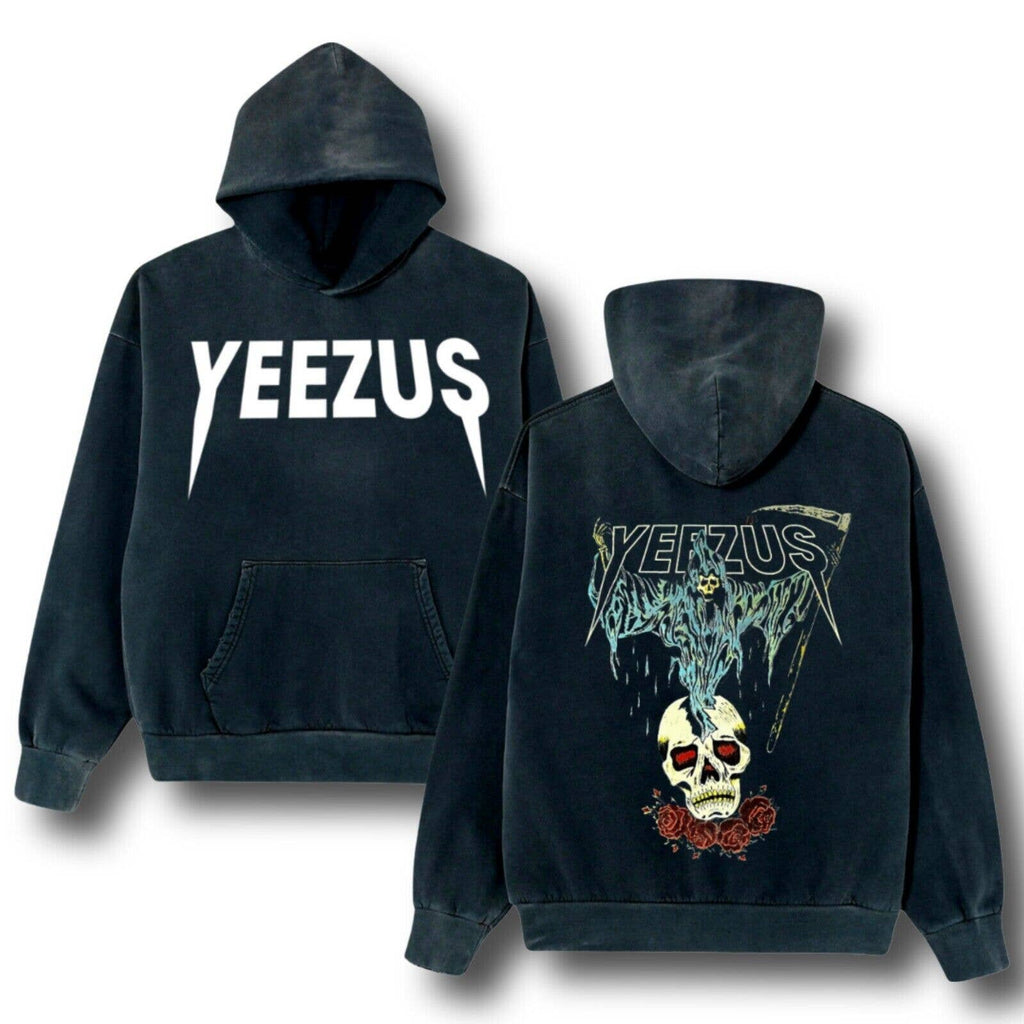 Kanye West Ye Yeezus Grim Reaper Skull & Roses Distressed Vintage Style Hoodie