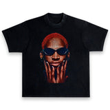 Dennis Rodman Red Hair Sunglasses Portrait Heavy Oversized Vintage Style T-Shirt
