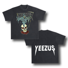 Kanye West Ye Yeezus Grim Reaper Skull And Roses Oversized Vintage Style T-Shirt