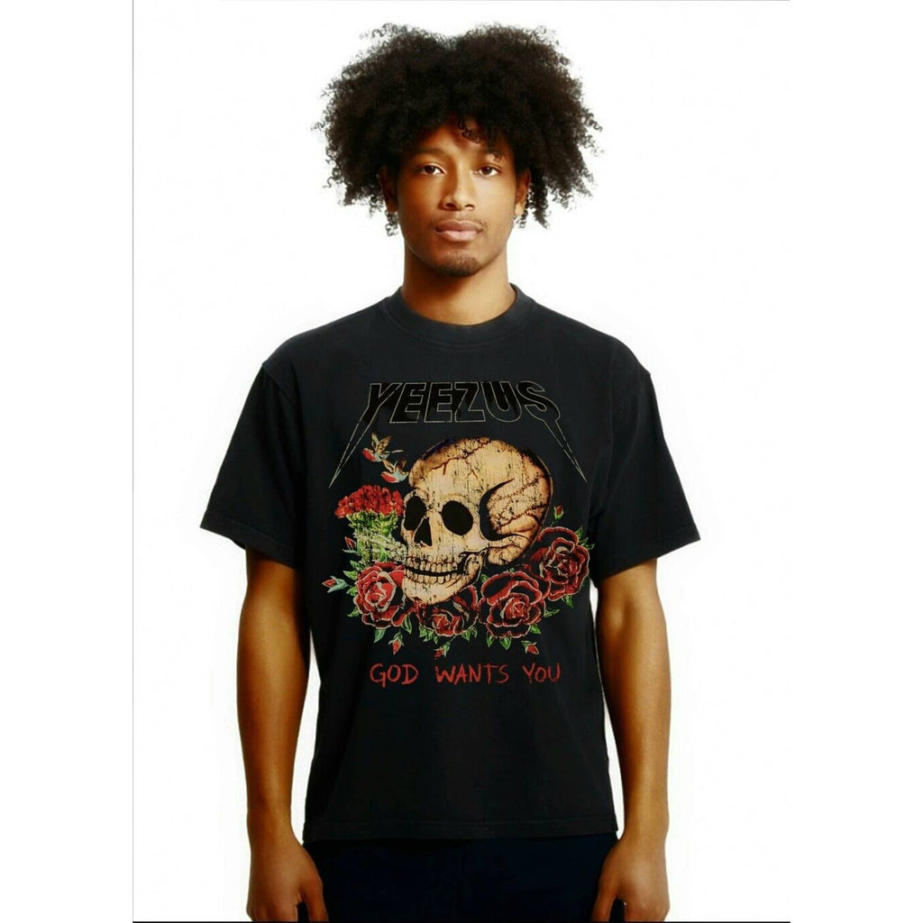 Kanye West Ye Yeezus Tour Skull & Roses Heavyweight Boxy Vintage Style T-Shirt