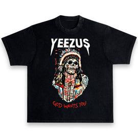 Kanye West Ye Yeezus God Wants You Indian Chief Oversized Vintage Style T-Shirt